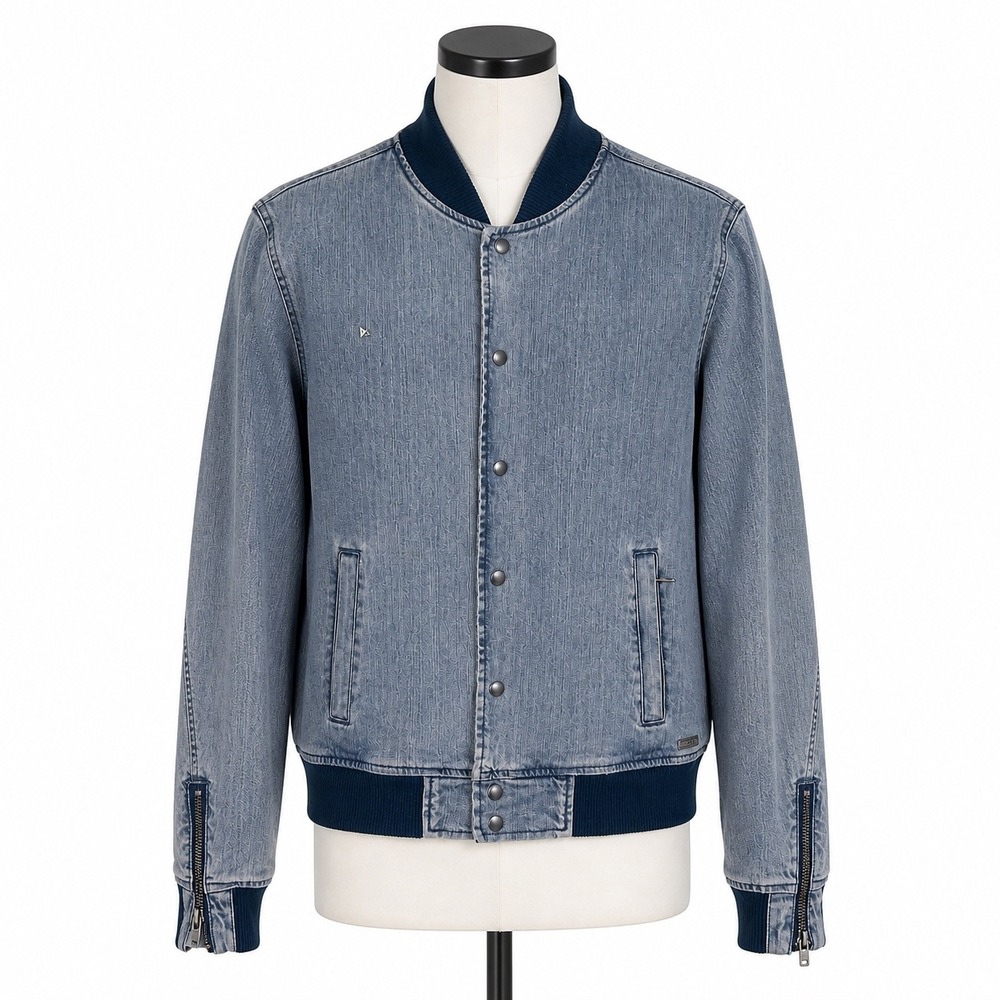 KR3W Pherson Denim Bomber Jacket Mens Medium Blue Skate Streetwear Snap Front